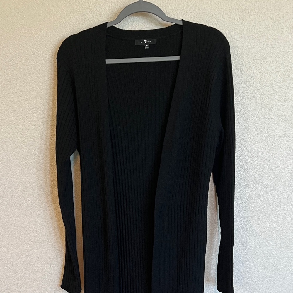 7 For All Mankind Soft Black Open Long Cardigan